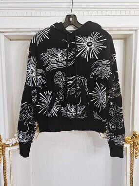 CHANEL 22C Black White CC Logo Hoodie Sweater, FR 34, US 2-4